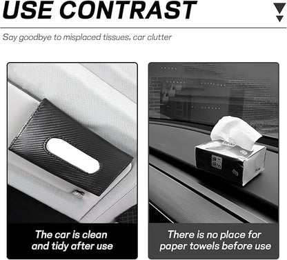 Car Tissue Holder, Leather Tissue Holder for Car Sun Visor, Rectangular Auto Sun Visor Napkin Holder Mask Dispenser, Universal Vehicle Tissue Box Sun Visor Accessory (Carbon Fiber)