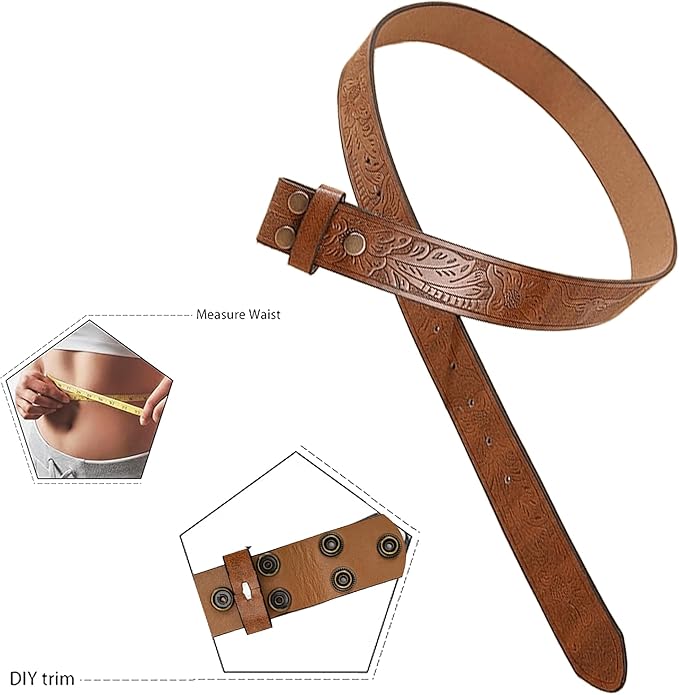 IZUS Vintage Western Belt Strap without Buckle Longhorn-Bull-Embossed Cowboy Belt for Women Men 1-1/2" Wide PU Leather Strap