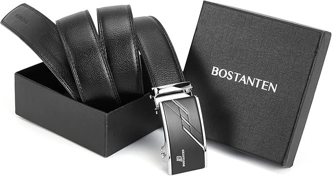 BOSTANTEN Mens Belt Leather Ratchet Belt For Men Dress and Casual with Adjustable Buckle, Trim to Fit