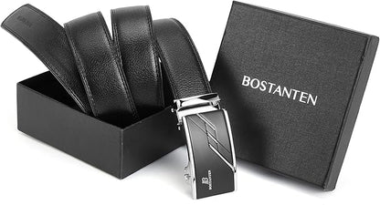 BOSTANTEN Mens Belt Leather Ratchet Belt For Men Dress and Casual with Adjustable Buckle, Trim to Fit