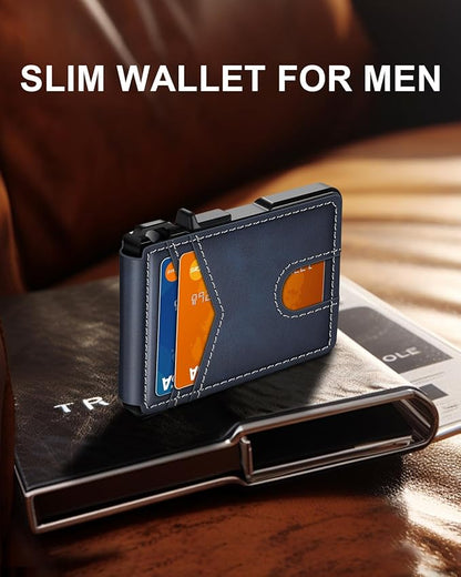 ZALVEX Wallet for Men, Mens Minimalist Wallet 9-13 Cards, Slim Compact Wallet with Money Clip & ID Window, RFID Blocking Smart Pop Up Card Wallet, Metal Aluminum Credit Card Holder Bifold Wallet