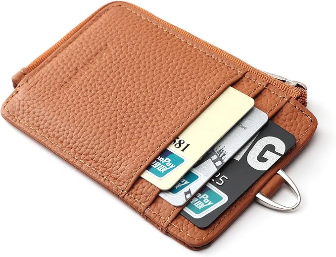 Badge Holder-Genuine Leather ID Badge Holder with Zipper Pocket and Nylon Lanyard – Perfect for Badges, Cards, and More