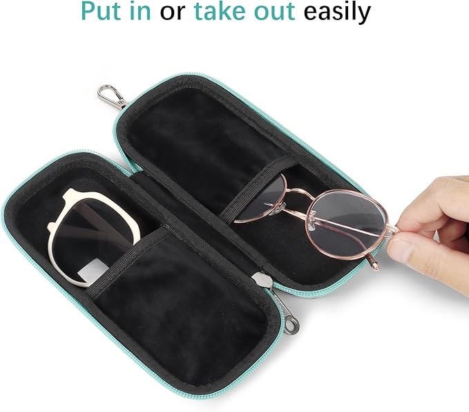 Double Eyeglasses Case Hard Shell Dual Sunglasses Organizer with Zipper Closure Travel Eyewear Storage for Vehicle