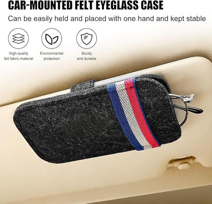 Car Visor Sunglasses Bag, Soft Felt Vehicle Sun Visor Storage Organizer for Card Pen Invoice, Scratch-Resistant Auto Interior Eyeglasses Holder Bag, Universal for Vehicles (Black)