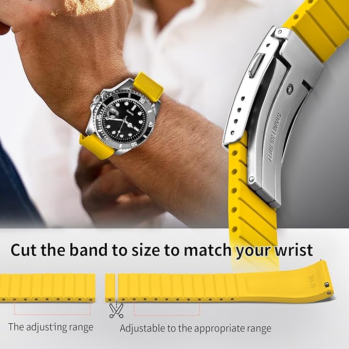 ULLCHRO FKM Rubber Watch Strap, Cut to Size Quick Release Fluororubber Watch Band Soft Replacement Watchband with Silver Milled Clasp for Men Women 18mm 19mm 20mm 21mm 22mm
