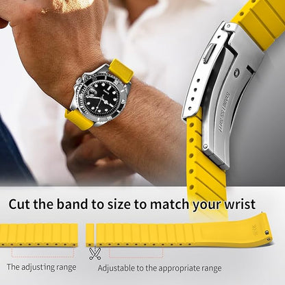 ULLCHRO FKM Rubber Watch Strap, Cut to Size Quick Release Fluororubber Watch Band Soft Replacement Watchband with Silver Milled Clasp for Men Women 18mm 19mm 20mm 21mm 22mm