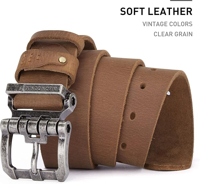 BISON DENIM Men's Belts Leather Dress Genuine Leather Classic Heavy Duty Buckle Belt Casual for Jeans