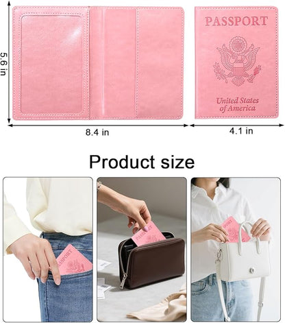 Sizobi PU Passport Holder for Travel, Passport Cover Wallet for Women Men, Leather Passport Book Card Holder Case for International Travel Must Haves Accessories, Cruise Ship Essentials Gifts, Pink