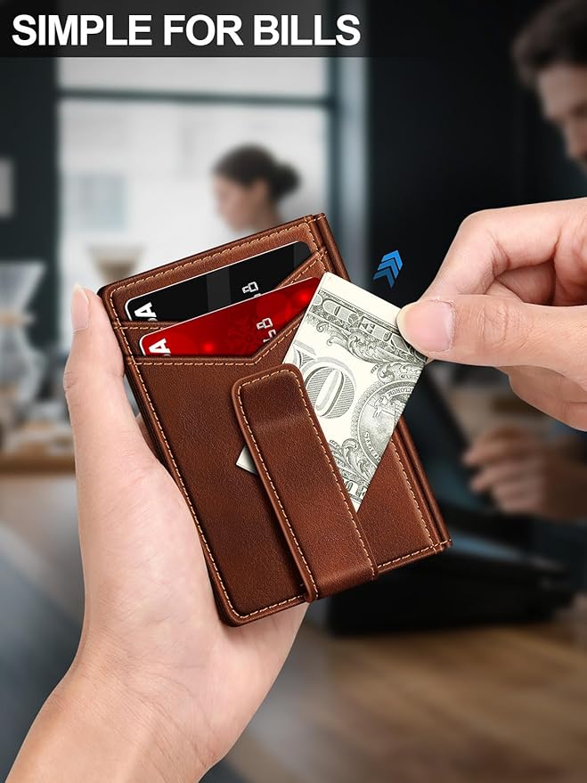 ZALVEX Wallet for Men Slim Leather Wallets for 12-15 Cards, Minimalist Thin RFID Blocking Card Holder with Money Clip & ID Window, Small Bifold Front Pocket Wallet, Gifts for Men