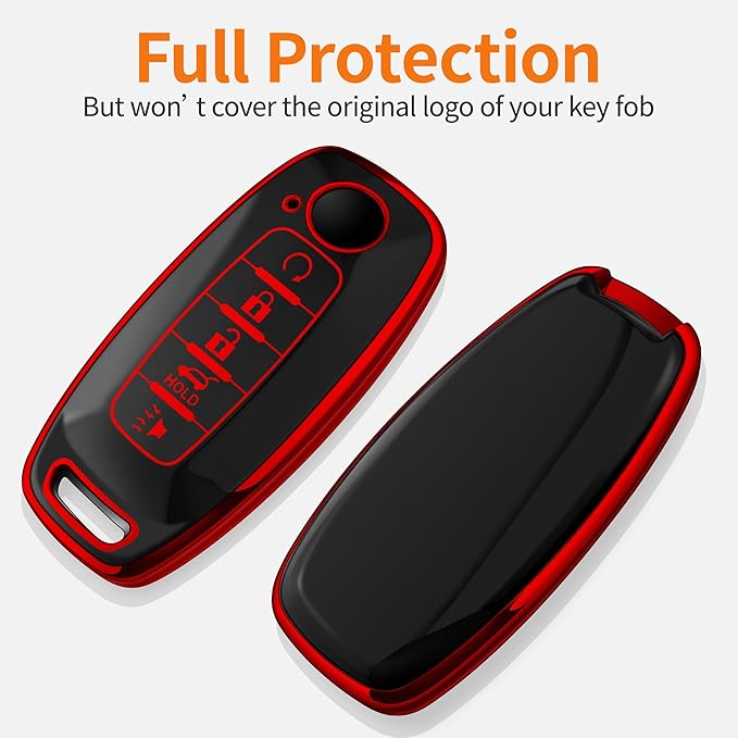 Sindeda for Nissan Key Fob Cover with Keychain Soft Full Protection Key Shell Key Case Compatible with 2023 2024 2025 Pathfinder Kicks Rouge(Red, 5 Buttons)