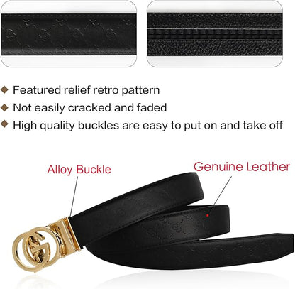 Aurolran Men&Womens Leather Dress Belt Business Automatic Buckle Belt Color-Black Silver Gold