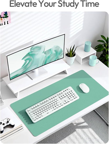 YSAGi Leather Desk Protector, Office Mat, Large Mouse Mat, Non-Slip PU Leather Blotter, Laptop Desk Mat, Waterproof Writing Pad for Office and Home (Green-Blue, 31.5" x 15.8")