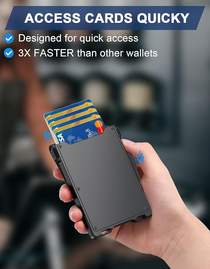 GHUKY Wallet for Men, Minimalist Slim Mens Wallet with Money Clip, RFID Blocking Smart Pop Up Card Wallet with ID Window, Compact Bifold Wallet, Metal Aluminum Credit Card Holder