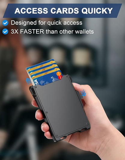 GHUKY Wallet for Men, Minimalist Slim Mens Wallet with Money Clip, RFID Blocking Smart Pop Up Card Wallet with ID Window, Compact Bifold Wallet, Metal Aluminum Credit Card Holder