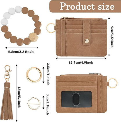 KNGITRYI Wallet Keychain Wristlet for Women,Slim RFID Credit Card Holder Purse Tassel Keychain Bangle Key Ring for Men Women
