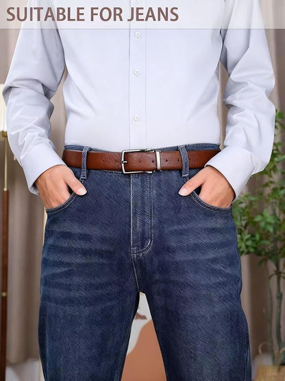 Men's Genuine Leather Dress Belt, 1.38" Wide, Premium Cowhide Business Casual Belt, Classic Design for Work and Formal Wear
