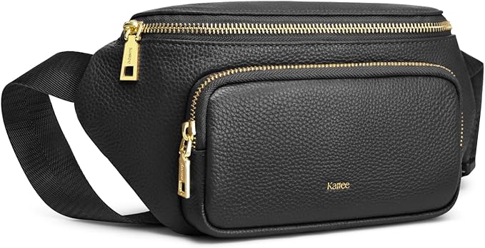 Kattee Fanny Packs for Women, Leather Crossbody Bags for Women Trendy, Small Belt Bag,Fashion Waist Packs with RFID Blocking, Black