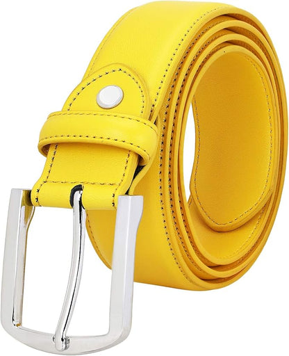 Falari Men Genuine Leather Casual Dress Belt With Single Prong Buckle, Classic Style Belt