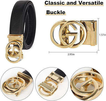Aurolran Men&Womens Leather Dress Belt Business Automatic Buckle Belt Color-Black Silver Gold