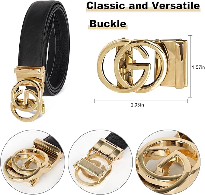 Aurolran Men&Womens Leather Dress Belt Business Automatic Buckle Belt Color-Black Silver Gold