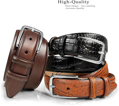 Andrew/Armando - Dress Belt Solid Brass Buckle (Gold & Silver) Genuine Full-Grain Cowhide Leather Belt 1-1/8"(30mm) Wide