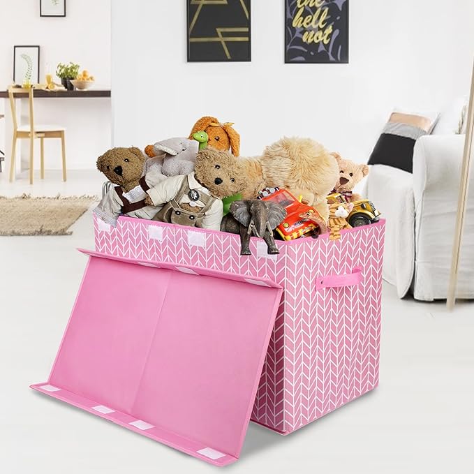 Mayniu Large Toy Storage Box Chest for Girls Kids, Sturdy Toy Box Bin Organizer Baskets with Lid for Living Room, Nursery, Closet, Bedroom, Playroom 25"x13" x16" (Pink)