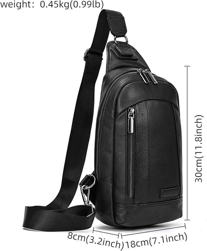 Genuine Leather Sling Bag Multi-pocket Chest Bag for Men Hiking Travel Daypack