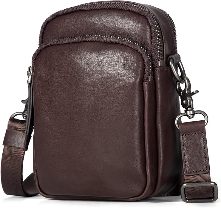 Augus Leather Messenger Crossbody Shoulder Bag for Men Work Business Casual Adjustable Straps (Black-1)
