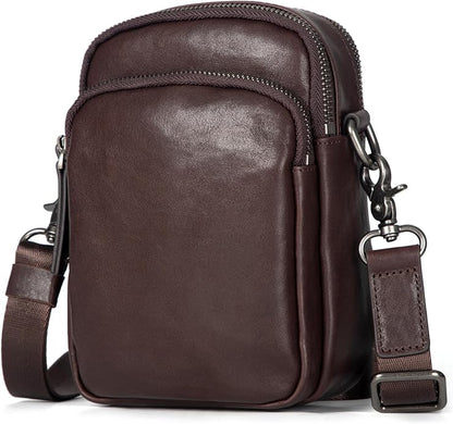 Augus Leather Messenger Crossbody Shoulder Bag for Men Work Business Casual Adjustable Straps (Black-1)