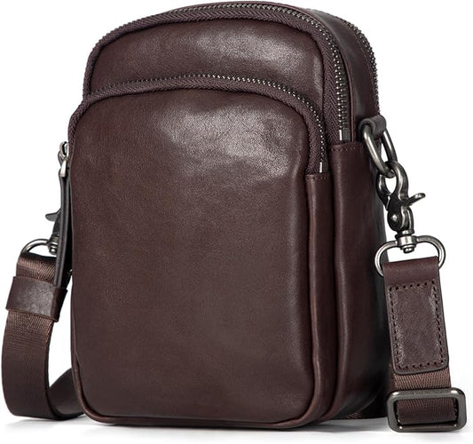 Augus Leather Messenger Crossbody Shoulder Bag for Men Work Business Casual Adjustable Straps (Black-1)