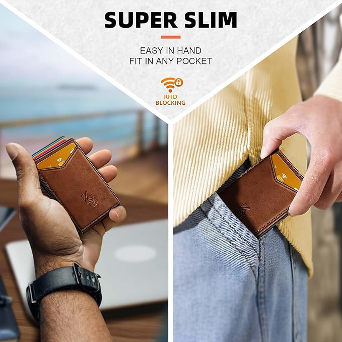 KEMISANT Men Wallet- Slim Wallet Money Clip For Gift Men in Front Pocket 12Cards-Metal Case with Magnetic Flip