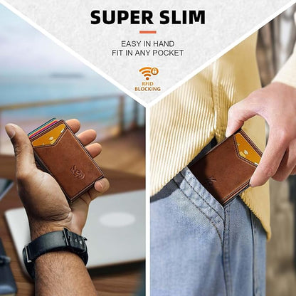 KEMISANT Men Wallet- Slim Wallet Money Clip For Gift Men in Front Pocket 12Cards-Metal Case with Magnetic Flip