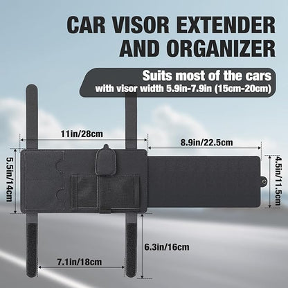 SEG Direct Sun Visor Extender for Car, Sun Blocker with Magnetic Sunglass Holder Hanger Clip, Ticket Card Organization Pouches, Side Sunshade Visor Organizer Accessories, Black
