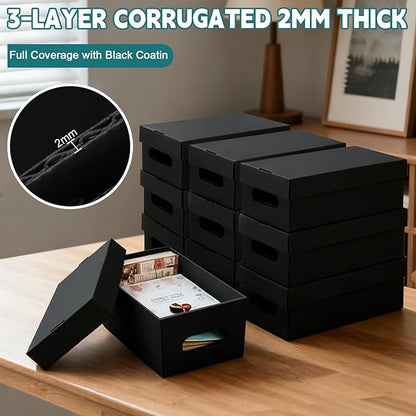 10PCS Photo Storage Box for 5"x7" Photos,12.8“ x 7.87“ x 5.3“ Picture Box Store and Protect Pictures with Lid, Photo Storage Box Documents Black