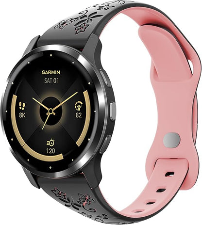 Laband 18mm Floral Engraved Band Compatible With Garmin Venu 3S 41mm/Venu 2S/Vivoactive 4S/Vivomove 3S/Venu 4 41mm/Forerunner 255S/Forerunner 265S,Soft Slim Silicone Cute Embossed Flower Strap for Men