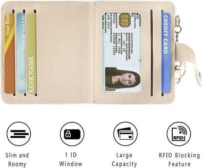 Airkit Small Wallets Woman RFID Blocking Leather Credit Card Holder - with ID Window - Card Wallets for Women - with Zipper Coin Purse - Keychain Wallet