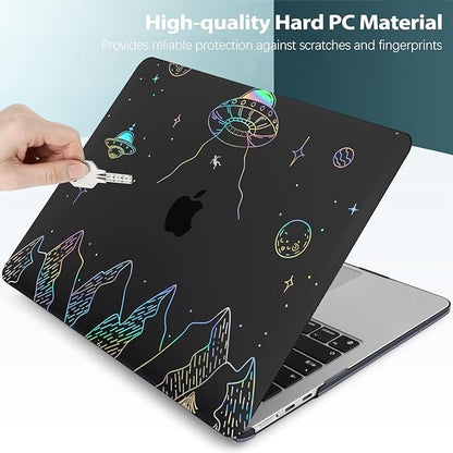 KEROM Clear Black Case for MacBook Pro 13 inch 2022-2016 M2 M1 A2338 A2289 A2251 A2159 A1989 A1706, MacBook Pro 13 inch Clear Case with Design, Plastic Hard Shell Case & Keyboard Cover, Planet
