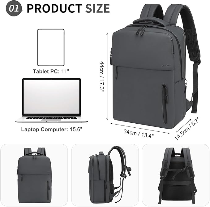 Lightweight 20L Commute Backpack for Men & Women, Water-Resistant Travel Daypack with 15.6-Inch Laptop Compartment & Anti-Theft Pockets, Dark Gray
