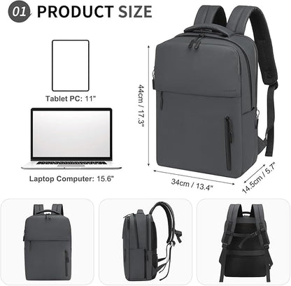 Lightweight 20L Commute Backpack for Men & Women, Water-Resistant Travel Daypack with 15.6-Inch Laptop Compartment & Anti-Theft Pockets, Dark Gray