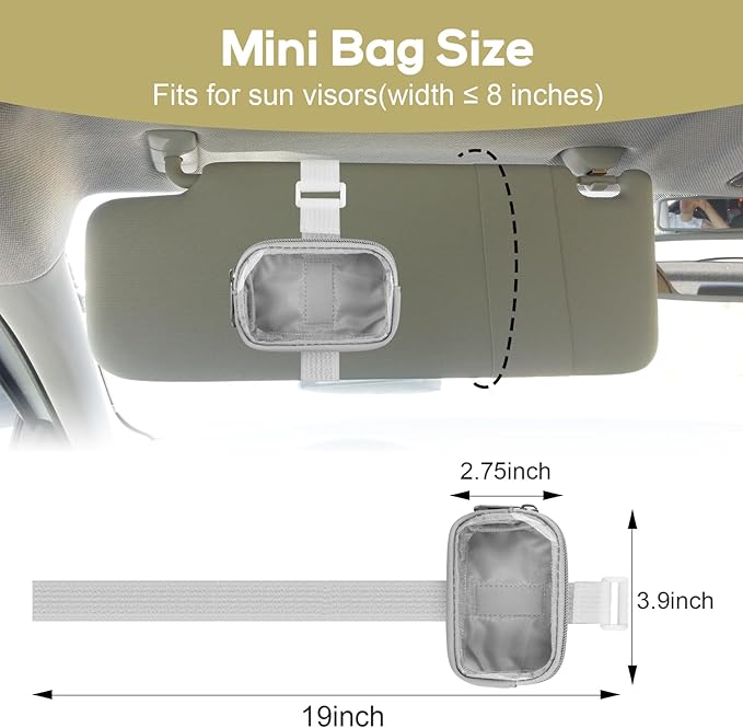 Garage Door Opener Holder for Visor, Mini Universal Bag for Garage Door Key Fob Remote Control, Adjustable Visor Case for Car Key Fob, Lipsticks Cosmetics Small Items (Gray)