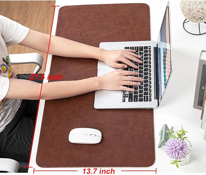 13.7X27.5” Faux Leather Desk Mat Large Gaming Mouse Pad Office Writing Pad Non-Slip Waterproof Surface (Darkbrown)