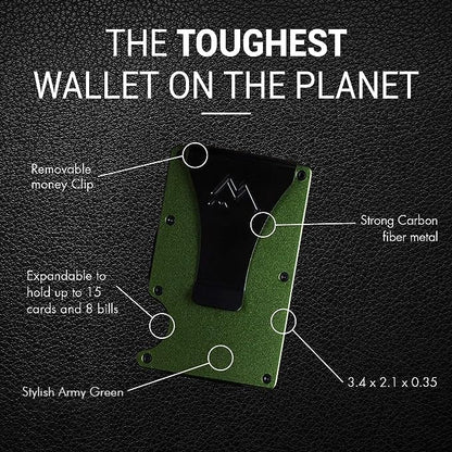 Mountain Voyage Co Minimalist Wallet for Men & Women - Slim RFID Wallet, Scratch Resistant, Credit Card Holder & Money Clip, Easily Removable Money & Cards, (Army Green)