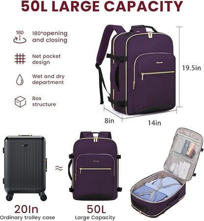 LOVEVOOK 50L Large Travel Backpack for Women Men Fits 17 Inch Laptop, Carry on Backpack for Traveling on Airplane, Personal Item Bag Airline Approved, Business Causal Weekender Backpacks