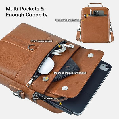 12.9-13 Inch iPad Carrying Leather Bag for 2026 2025 13 inch iPad Air M4 M3 & iPad Pro M4 M5 with Magic Keyboard, iPad Pro 12.9, Travel Shoulder Sleeve Case, Brown