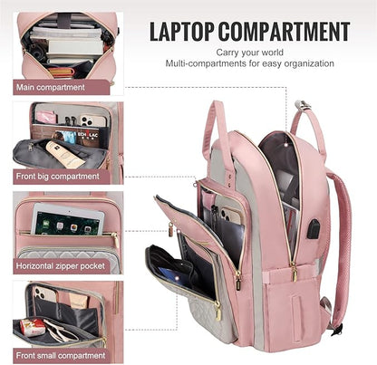 LOVEVOOK Laptop Backpack for Women, Water Resistant Travel Work Backpacks Purse Stylish College Business Teacher Nurse Computer Bag with USB Charging Port, Fits 15.6" Laptop