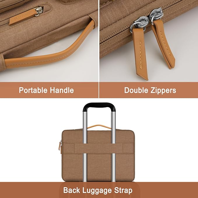 MOSISO 360 Protective Laptop Case 16 inch, 15-15.6 inch Laptop Sleeve Compatible with MacBook Pro 16, HP Acer Dell Lenovo ASUS, Side Open Carrying Case with 4 Zipper Pockets&Handle, Mocha