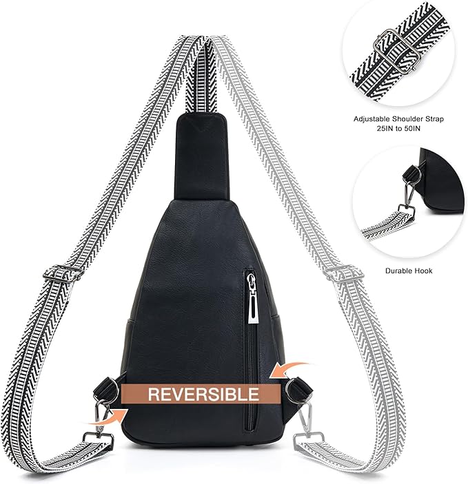 Leresas 7L Sling Bag for Women Vegan Leather Crossbody Purse Chest Bags Fashionable Trendy Fanny Pack with Travel, Black
