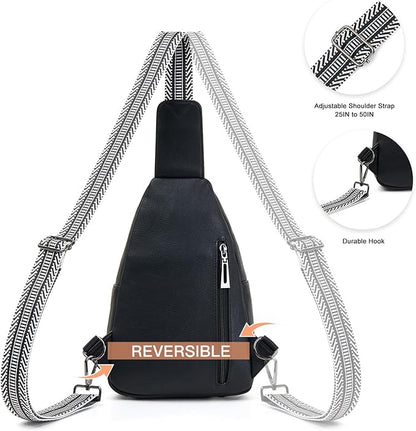 Leresas 7L Sling Bag for Women Vegan Leather Crossbody Purse Chest Bags Fashionable Trendy Fanny Pack with Travel, Black