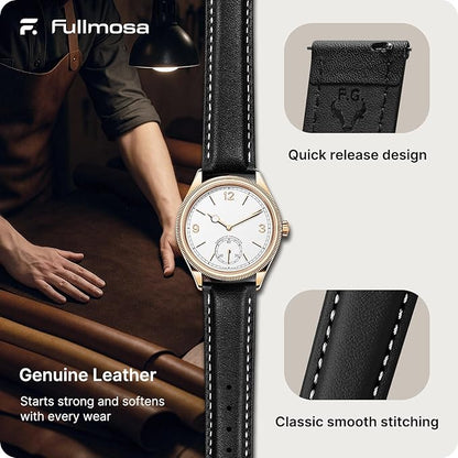 Fullmosa Watch Band, Quick Release Leather Watch Strap for Men Women, Replacement Bands Width 12mm 14mm 16mm 18mm 19mm 20mm 21mm 22mm 24mm