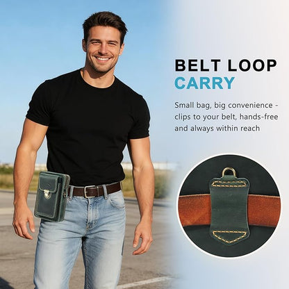 Handmade Genuine Leather Crossbody Phone Bag, Small Belt Pouch with Card Slots, Slim Phone Holster Case for Men & Women